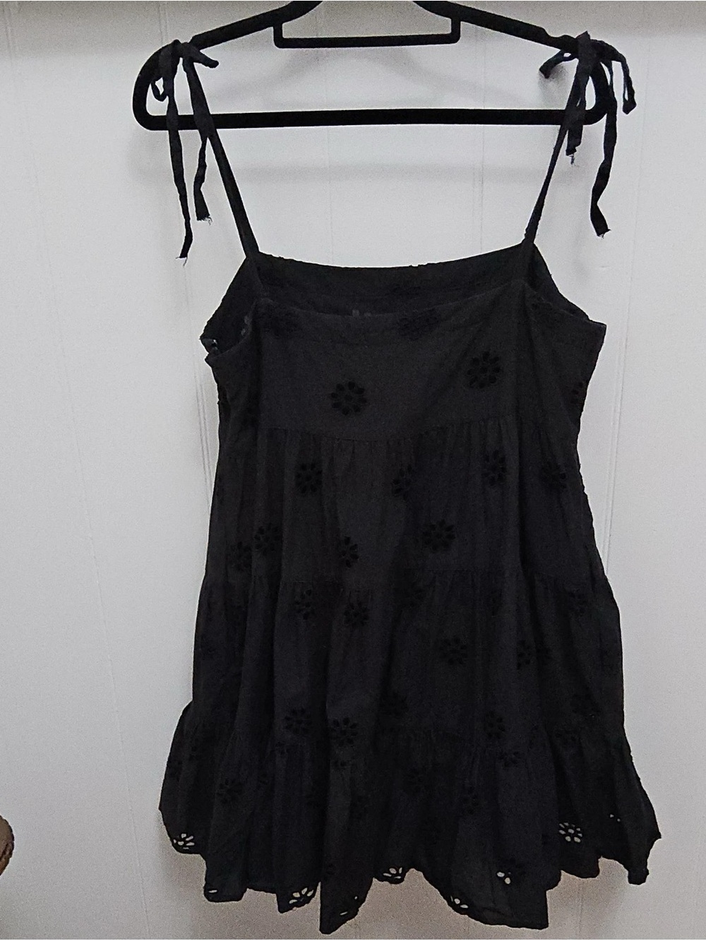 Seafolly Black Eyelet Tie-Shoulder Mini Dress